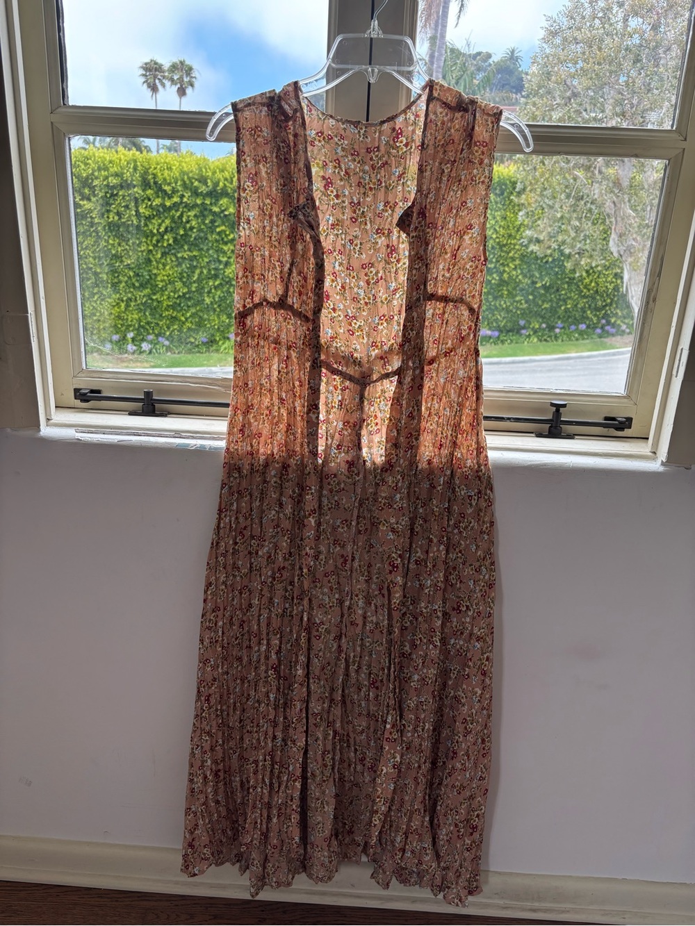 Boho Floral Sleeveless Maxi Vest Dress Coverup - Pink Floral